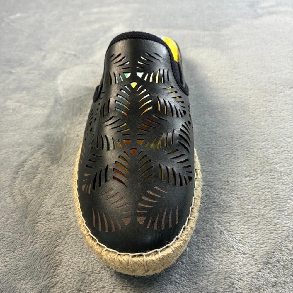 OluKai Kaula 'Olu 'Ili Black Leather Laser Cut Espadrille Mules Womens 8 20450 - Picture 13 of 16